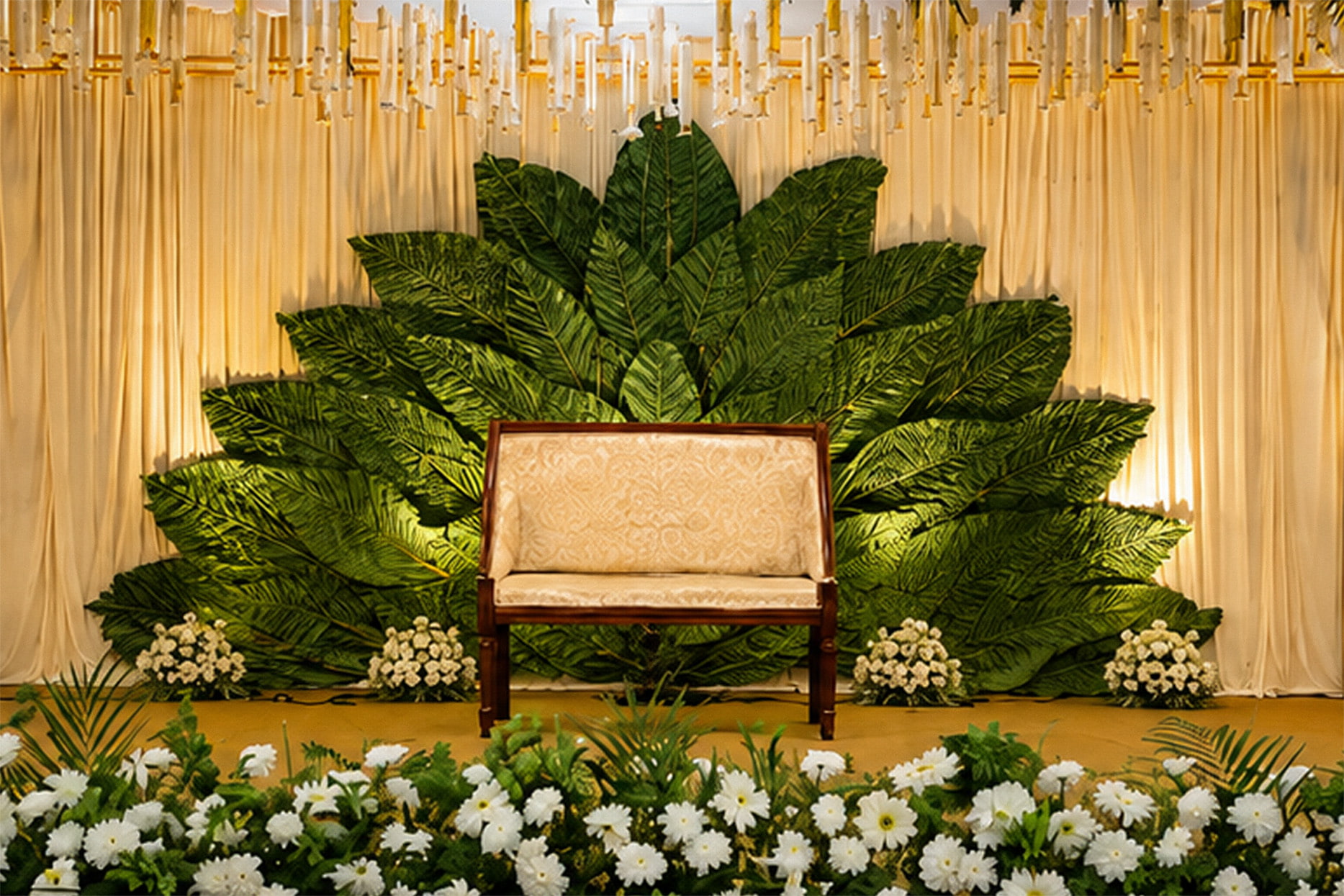Green Wall Floral Scallop Stage